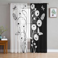 Tulle Curtains Dragonfly Branches Pattern Boys And Girls Bedroom Sheer Hanging Curtain Living Room Kitchen Gauze Curtain 135W x 114H(cm) white