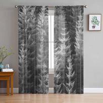 Tapetai Miško Medis Ruduo Tiulio Langų Užuolaidos Miegamajam Prabangi Namų Dekoro Užuolaidos Svetainei Šifono Panelės 135W x 114H(cm) gray