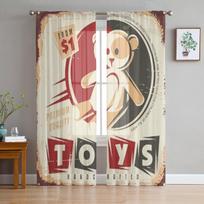 Vintage Toy Store Metal Sign Design Concept Sheer Curtains for Living Room Tulle Window Curtain Bedroom Kitchen Veil Drapes 135W x 114H(cm) gray