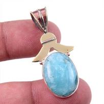 Natural Amazonite Gemstone 925 Solid Sterling Silver Two Tone Pendant 1.50  q0n59