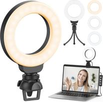Ring light with tripod and clamp, 4-inch video conferencing light, selfie ring light, LED beige