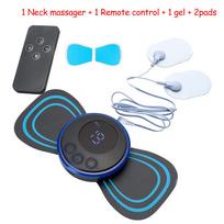 Neck Massager Mini Portable EMS Electric Cervical Massage Patch Pulse Body Muscle Stimulator Pads Relieve Fatigue Relax Tool 1 set with 4 pads gray
