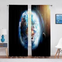 Space Planet Earth Mars Mercury Galaxy Tulle Curtains for Home Office Window Bedroom Kitchen Modern Chiffon Sheer Voile Curtain 1 PCS W100XH250cm&Rod Pocket gray