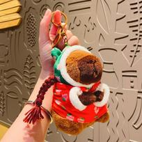 Cartoon Capybara Pendant Plush Toy Doll Bag Hanging Ornament Cute Kapila Keychain Doll Ornament Car Pendant raudona