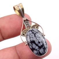 Natūralus Sniego Obsidiano Brangakmenis 925 Kieto Sidabro Dviejų Tonų Pakabukas 1,75  z5g85 brown