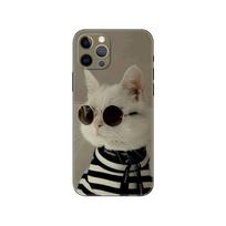 Cat Glasses Cool phone case for iphone 5 5s 2020se 6 6s 7 8 plus x 10 XR XS 11 12 13 mini pro MAX black tpu back cover iphone 13pro MAX white