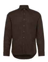 Oscar Jacobson - Reg Fit Cut Away Linen Shirt - Lininiai marškiniai - Ruda