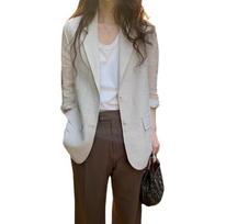 Hong Kong Flavor Retro Cotton Linen Suit Jacket Early Spring Thin Section Loose Casual  Design Sense of Tops Plus Size One Size
