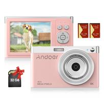 „Andoer“ kompaktiška 4K skaitmeninė kamera vaizdo kamera 50 MP 2,88 colio IPS ekranas, automatinis fokusavimas, 16 kartų priartinimas with TF Card rožinė