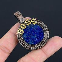 Natural Lapis Lazuli Gemstone Boss Pendant | Oxidized Copper Wire Wrapped | Necklace Pendant | Handmade Copper Pendant Jewelry for her/him