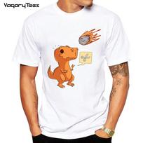 Men Hip Hop Dinosaur T Shirt Funny Fear T-Shirt Streetwear Skateboard Summer Meteorite Scissors Harajuku Print Tops Tee XXXL balta