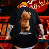 Retro Hip Hop Linksmas Meškinas Kokybiški Spausdinti Trumpomis Rankovėmis Marškinėliai Vyriški INS Tendencija Per dideli Madingi Sportiniai Marškinėliai 8XL balta