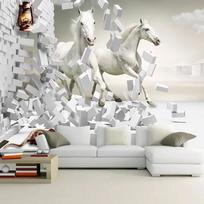 Nuotraukų tapetai sienoms 3D White Horse Creative Art Sienų tapyba Svetainės miegamojo namų dekoro freska 200 cm(W) x 140 cm(H) gray