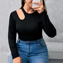 Big Size Women's Black Threaded Knit Round Neck Long Sleeve Bottom Shirt Slim Inner Skeleton Top XXXL juoda