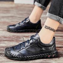 Vyriški kvėpuojantys batai Natūrali oda Pavasaris Britiška tendencija Retro mada Minkštas paviršius Minkštas padas Rankų darbo didelis dydis Laisvalaikio odiniai batai 38 mėlyna