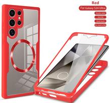 360° Apsauga Magsafe Dėklas Samsung Galaxy S24 S23 S22 Ultra Plus FE Dvipusis Minkštas Silikoninis Skaidrus Magnetinis Dangtelis S21 Fe&Case For Samsung raudona