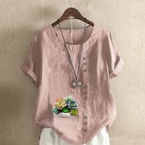 Women's Fashion Aloe Print Short Sleeve T-shirt Loose Cotton Shirt Casual Loose Summer Blouse Tops Plus Size S rožinė