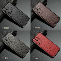 Genuine Leather Protective Case for OPPO Reno9 Pro: Ostrich Pattern, All-Inclusive Cover. Reno 11 juoda