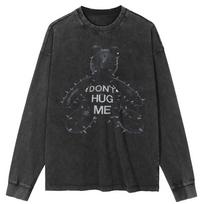 Streetwear Spiny Bear Graphic Washed Black T-Shirt Cotton Unisex Tops Tees Plus Size Long T Shirt XXL juoda