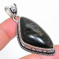 Natūralus sidabrinio blizgesio obsidianas 925 prabos sidabro papuošalas pakabukas 2,36  Z7F88 black