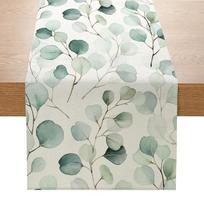 Lininis spausdintas stalo vėliava Green Plant Daisy serijos namų stalo dekoravimas staltiesė 33cmx180cm ZQ7-9 gray