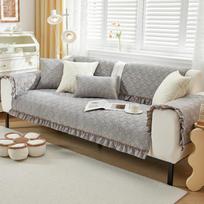White cream style winter fungus-edged plush sofa cushion thickened warm simple leather sofa cushion cover 70*70cm beige