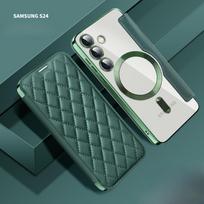 Verslo magnetinis odinis dėklas, skirtas „Samsung S24U/S23Fe/S22 +/A05S“ galvanizuotu atverčiamu telefono dėklu S22 tamsiai žalia spalva