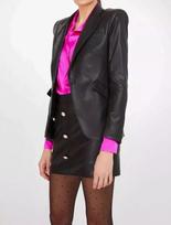 AL KHALID Women Button Party Blazer Real Lambskin Leather Black Genuine Classic Stylish XS juoda
