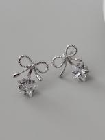 Pentagram Bow Stud Earrings Simple Design Sense Niche Earrings Fashion Personality Versatile Cold Earrings
