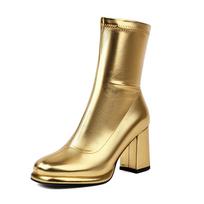 Krazing Pot PU Autumn Winter Shoes Super High Heels Platform Boots Square Toe Keep Warm Zipper Ankle Boots 34 auksas