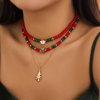 GemChic moteriškas spalvingas lydinys Kalėdų eglutės skrybėlė Sniego senelis Kalėdų Senelis Karoliukai Choker Kaklo papuošalai Madinga Gimtadienio Kalėdų papuošalo dovana brown