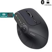 Dešinės rankos vertikali pelė su reguliavimo rankenėle, įkraunama, belaidė Bluetooth 2.4G pelė staliniam kompiuteriui, nešiojamam kompiuteriui, įkrovimo ekranas juoda