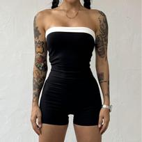 European and American street women's sleeveless strapless sexy hip hugging waist cinching off shoulder jumpsuit L ruda