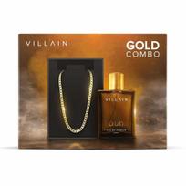 VILLAIN Gold Combo, OUD EDP Perfume For Men 100ml & 18k Micro Gold Plated Chain - Premium Luxury Long Lasting Perfume| Premium Solid Finish Chain