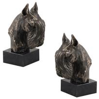 Šnauceris I - Šuns statulėlė, biustas ant akmeninio pagrindo, skulptūra, trofėjus šunų parodai, „Art-Dog“ prekės ženklas ruda