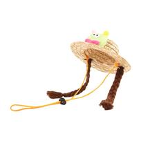 Šuniukų šiaudų kepurė šunys Sunbonnet su pynėmis Prekės Galvos apdangalai Velnio kepurė Vasarinė kepurė su dirželio dirželiu nuotraukų rekvizitai M beige