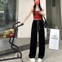 Corduroy Ultra-fine Striped Wide-legged Pants, Women's New Fall and Winter Double Drawstring Smiley Belt Casual Pants, High-waisted Straight Pants one size juoda