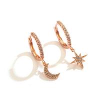 Sipengjel Fashion Mini Zircon Creativity Pendant Hoops Earrings Punk Geometric Star Moon Dangle Drop Earrings For Women Jewelry rožinio aukso spalvos