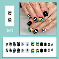 24pcs Press On Nails Patch Grimace Manicure Pieces Black and White Swirl Wear Nails Fake Nails Square Short Nail Pieces brown