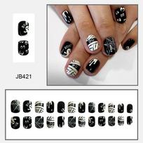 24pcs Press On Nails Halloween Nails Black and White Bandage Mummy Halloween Elements False Nails gray