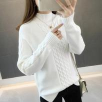 Women's Semi High Neck Sweater Solid Color Base Sweater Semi High Neck Loose Pullover Sweater Outside Autumn and Winter Knitted Sweater L ruda