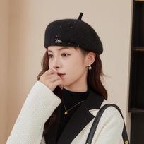Wool Beret Winter Hats Women Flat Cap Knit 100% Cashmere Hats Lady Girl Berets Hat Painter Hat  Beanie Hats for Women One Size juoda