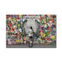 Banksy Scenos Mergaitė Gatvės Grafiti Drobės Tapyba Modernūs Plakatai ir Spaudiniai Sienų Meno Paveikslai Svetainės Sienų Dekorui Cuadros Be Rėmo 20*40cm No Frame