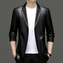 Pu Leather Casual Suit Men's Jacket Slim Spring and Autumn Section Black Brown 4XL juoda