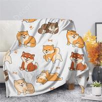 Shiba Inu Printed Blanket Cartoon Soft Warm Sherpa Fleece Blankets Throws for Bed Crib Couch 100x120cm Baby Girls Boys Kids Gift 30x40in