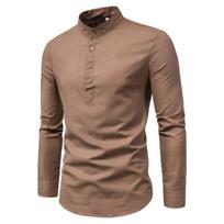 Vyriški marškiniai M-5XL Laisvalaikiai lininiai marškiniai ilgomis rankovėmis Slim Fit Stovintys marškinėliai Vyriški M kava