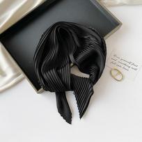 Solid Color Wrinkled Silk Scarf Women's Dopamine Bright Color Imitation Silk Scarf Sweet Japanese and Korean Headband One Size black