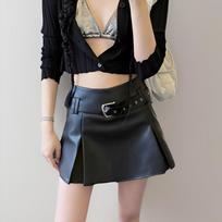 Black PU Leather Shorts Skirt for Women Autumn Winter High Waist Slim A-line Pleated Skirt Hot Girl Clothing Y2K Korean Style XS