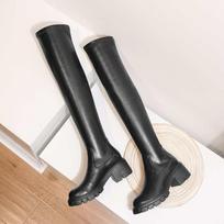 Krazing Pot Big Size Cow Leather Stretch Over-the-knee Boots Platform Round Toe High Heels Winter Women Warm Thigh High Boots 6