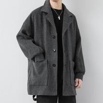 British Style Men's Handsome Woolen Windbreaker Mid To Long Autumn and Winter Corduroy Coat Jacket Top New 2XL šviesiai pilka spalva